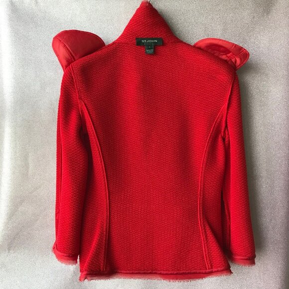 St.John  Knit Blazer Jacket Red 3/4 Sleeve 53% wool 47% Rayon Made in USA - Picture 8 of 12